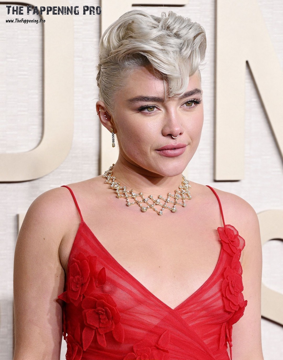 Witness the jaw-dropping moment at the Golden Globe Awards in 2024 as Florence Pugh stunned in a revealing red dress that left little to the imagination. With no bra beneath her off-the-shoulder gown, the actress made headlines as paparazzi captured intimate shots of her daring fashion choice. Experience the thrill of the red carpet moment that had everyone talking.