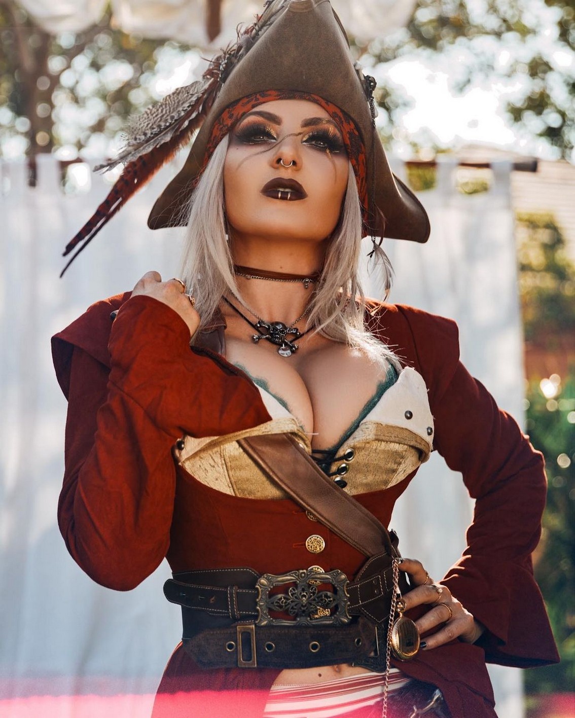 Get ready for an exhilarating Halloween as Jessica Nigri stuns in a topless pirate costume, with her nipples adorned in shiny stickers. This 32-year-old cosplay sensation hailing from New Zealand is taking the spooky season to a whole new level. Don't miss out on this jaw-dropping transformation that is sure to leave you in awe!