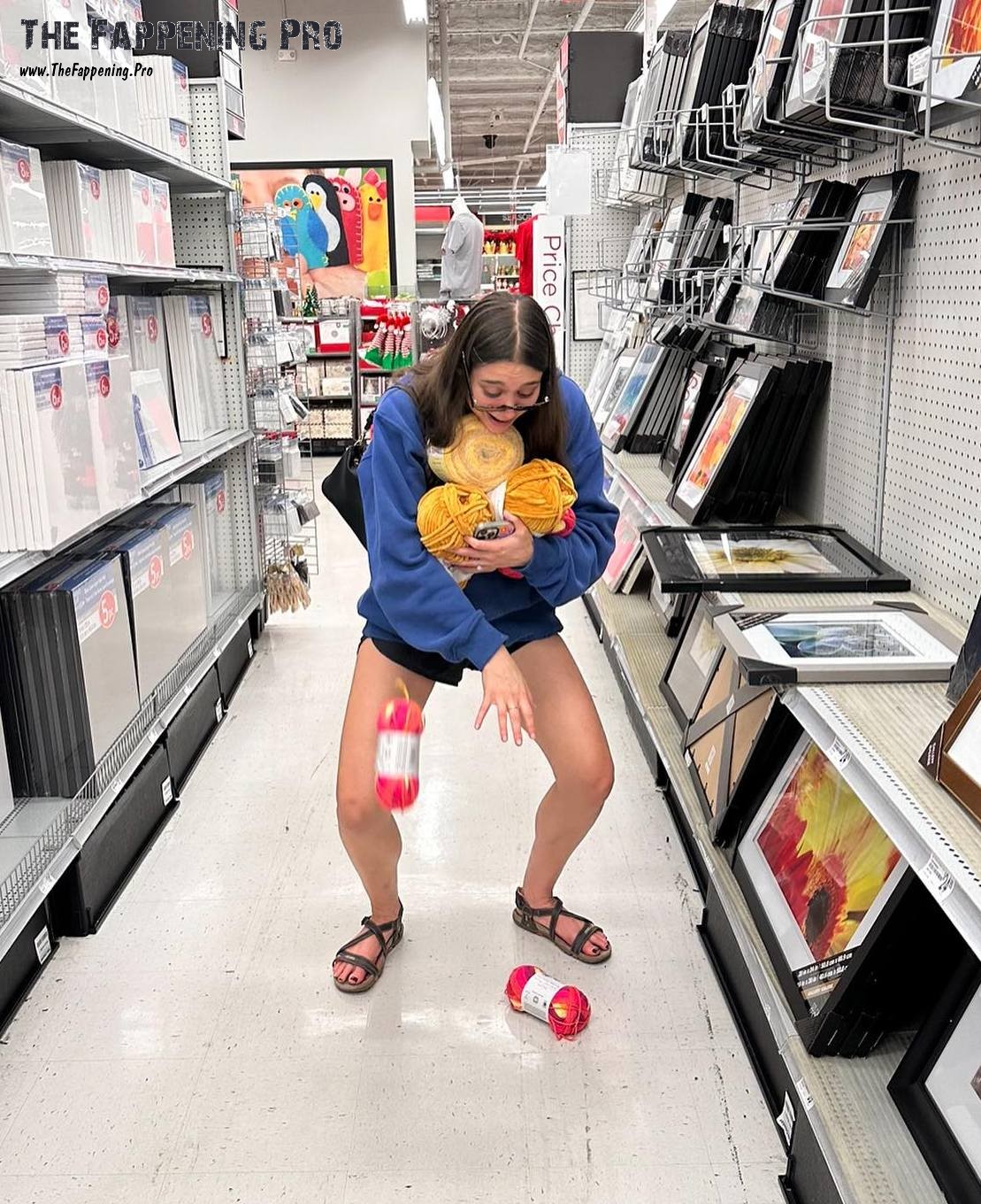 Get ready to laugh and be amazed as dancer Kira Kosarin takes a trip to the store, only to end up dropping her items on the floor in a hilarious mishap. But it's not just the funny moment that's capturing attention - it's also her stunning legs in short shorts that are stealing the show. At 26 years old, Kira Kosarin continues to flaunt her toned and athletic legs, proving that she's always ready to turn heads wherever she goes!